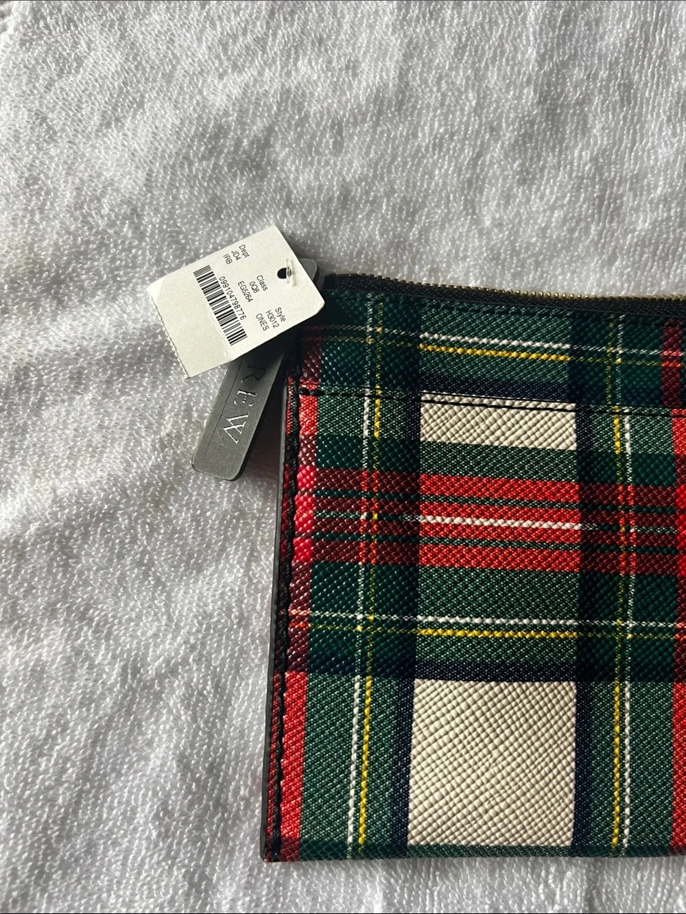 J. Crew Tartan Plaid Zip small clutch with Tassel